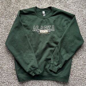 Gildan Dark Green Crewneck Sweatshirt with White Alaska Print